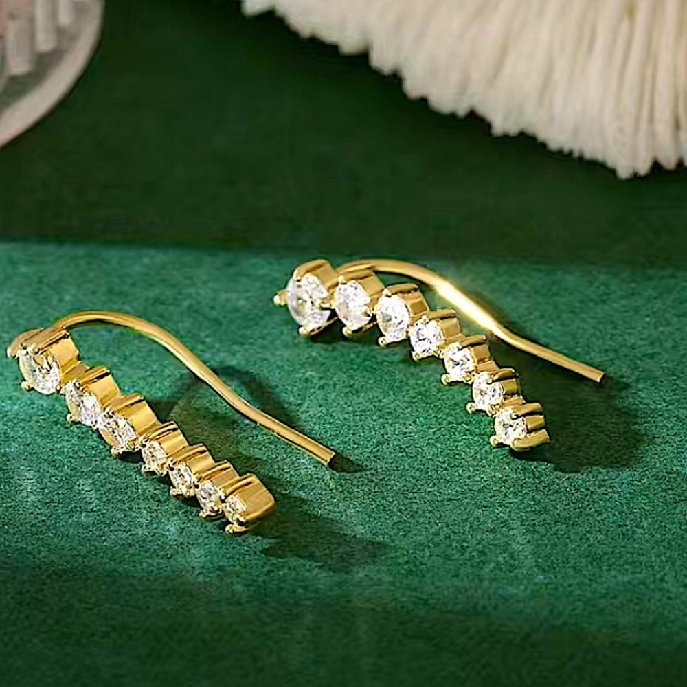 Gold Zircon Ear Climber, Ear Huggies, Minimalist